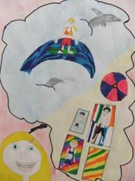 Tekening surfen aan het strand
